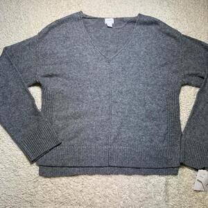 Lightweight V-Neck Sweater Soft Touch Oversized Grey Auden XS NWT